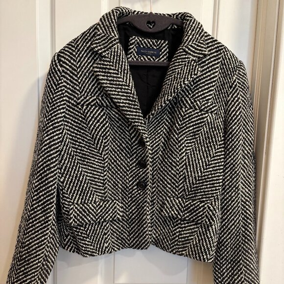 Piazza Sempione Jackets & Blazers - Piazza Sempione Black White Wool Blend Skirt Suit Set IT 50 / US 14